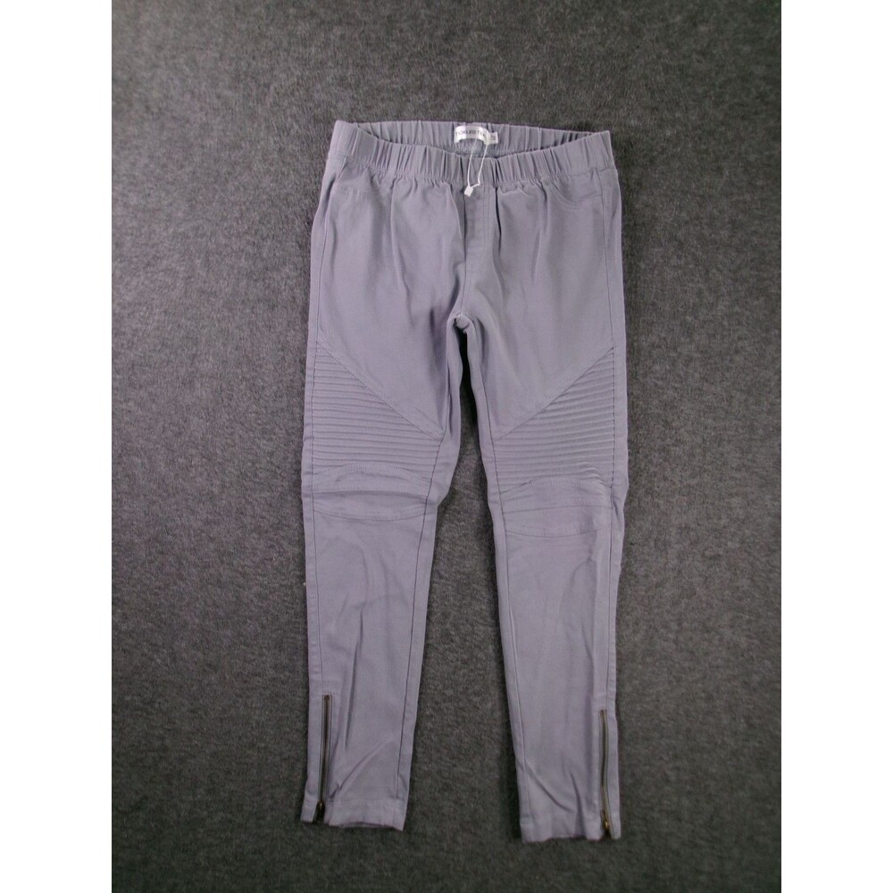 Tickled Teal Leggings Womens M Moto Ribbed Knee Ankle Zipper Gray Stretch Slim